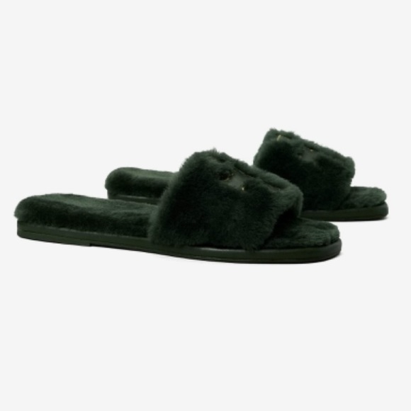 NWT Tory Burch Double T Shearling Slide Slippers - Picture 3 of 11